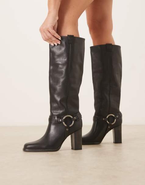 Free People heidi leather harness detail high heel boots in black - view 1