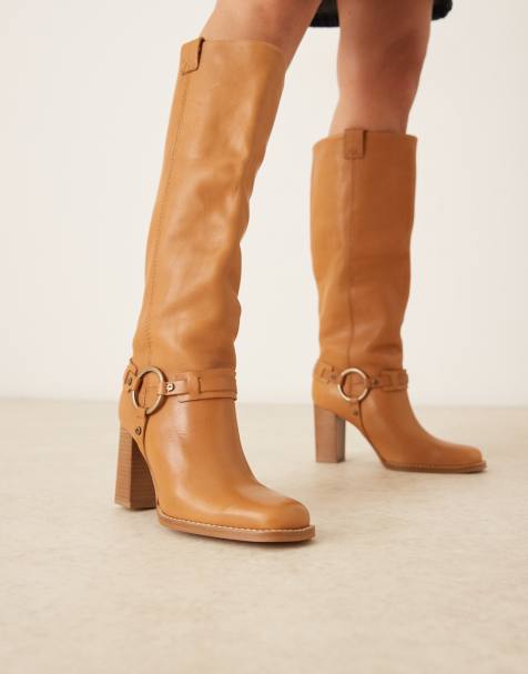 Free People heidi leather harness detail high heel boots in toffee - view 1