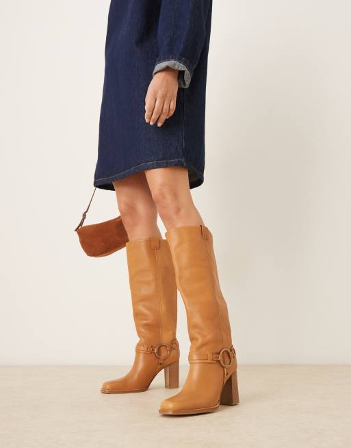 Free People heidi leather harness detail high heel boots in toffee, 2 of 4
