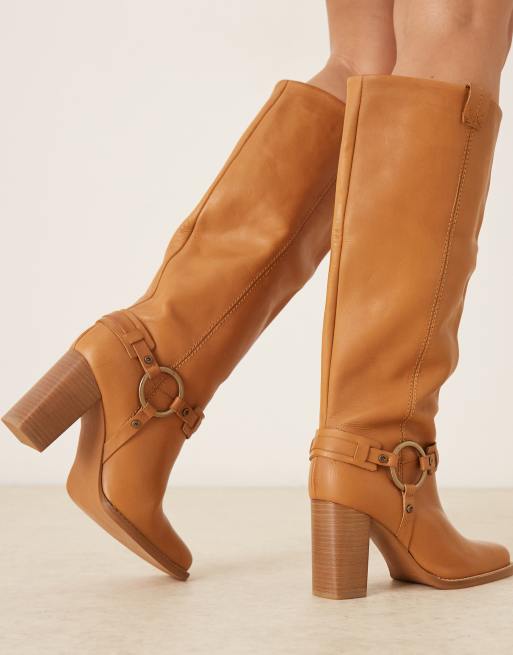 Free People heidi leather harness detail high heel boots in toffee, 4 of 4