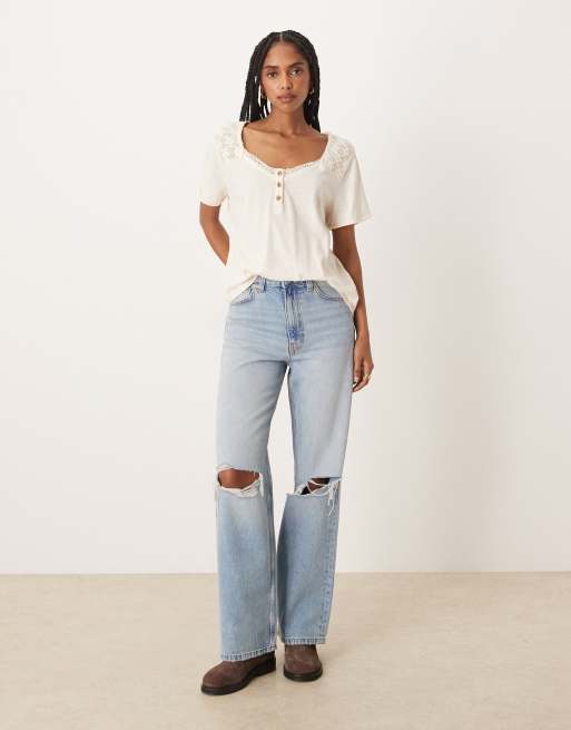 Free People - Heirloom - T-shirt con scollo serafino con bottoni, 3 di 4
