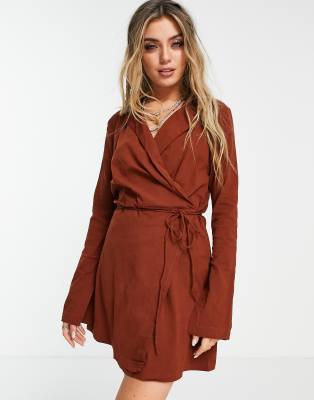 Free People Helena Wrap Mini Dress In Rustcopper ModeSens