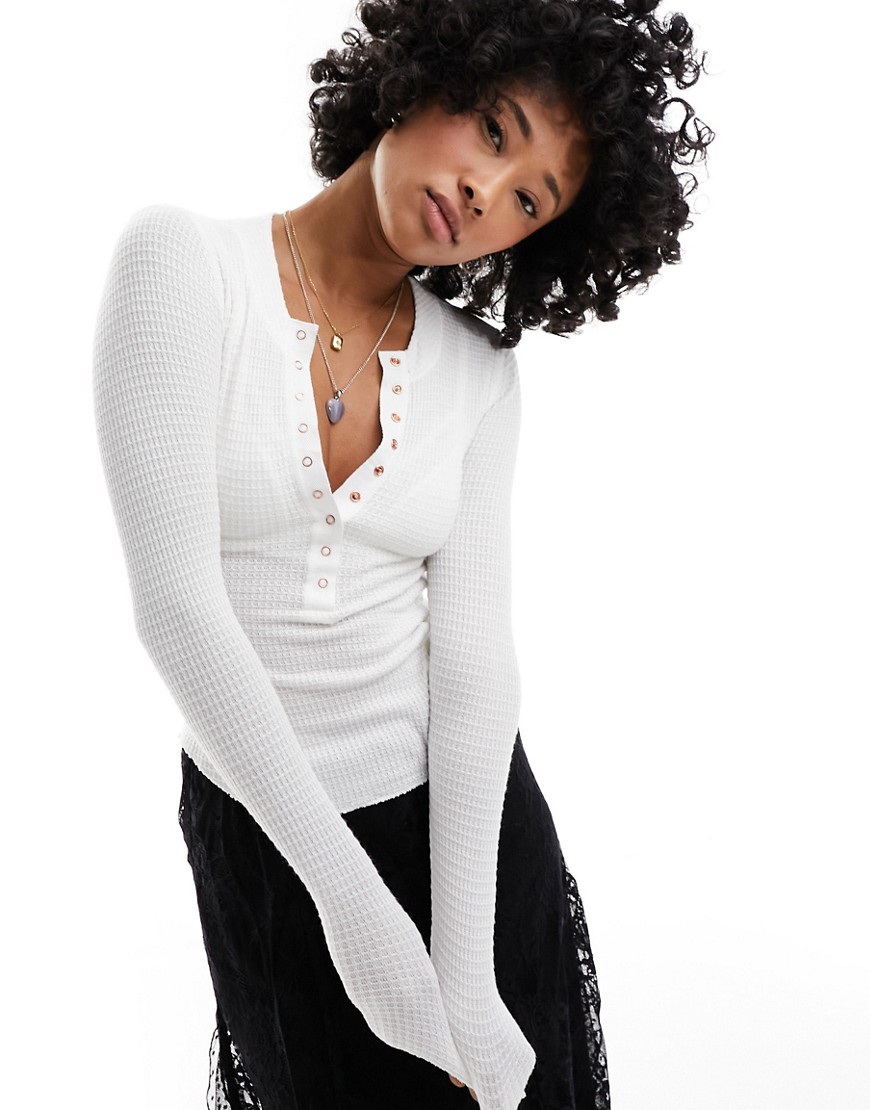Free People henley button detail long sleeve top in white