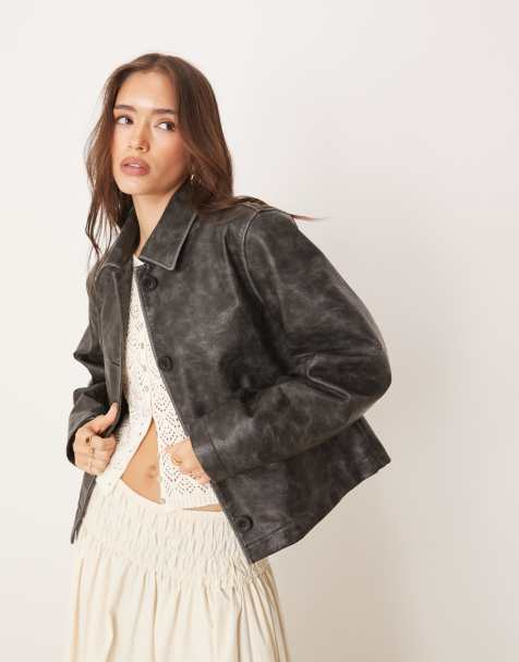 Free People hera faux leather jacket in black