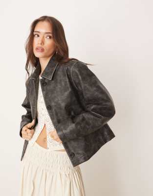 Free People - Hera - Jacke aus Kunstleder in Schwarz