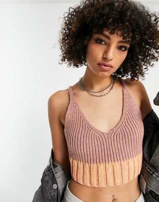Free People Here All Day knitted crop top in pink