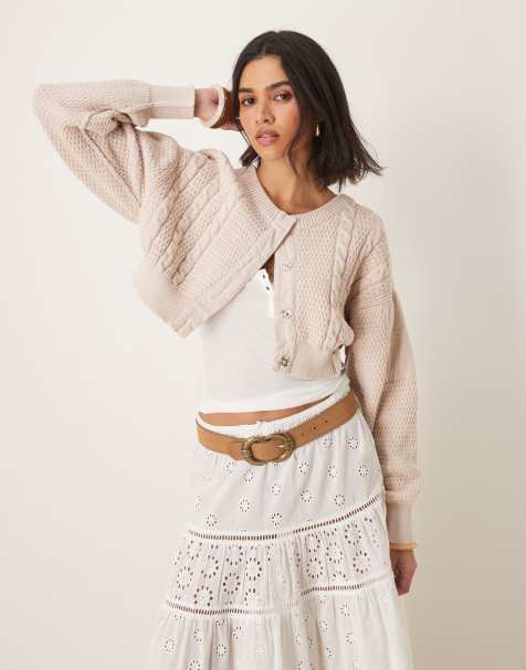 Free People heritage cropped cardigan in ivory