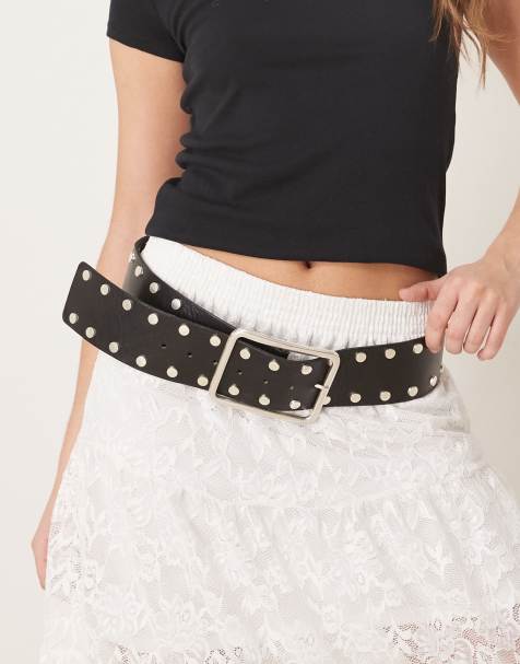 Free People hex studded leather hip belt in black - view 1