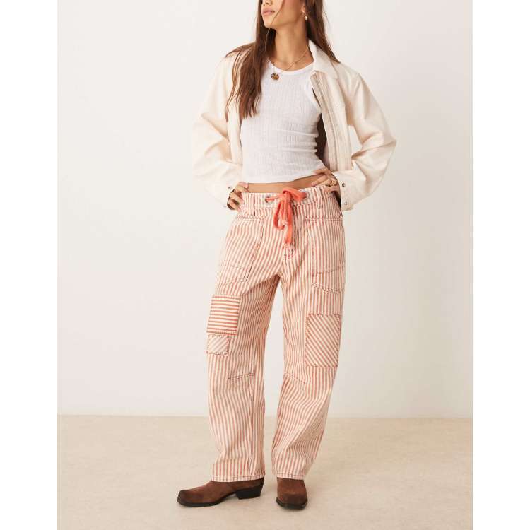 Free People hickory stripe moxie tie-waist jeans in red | ASOS