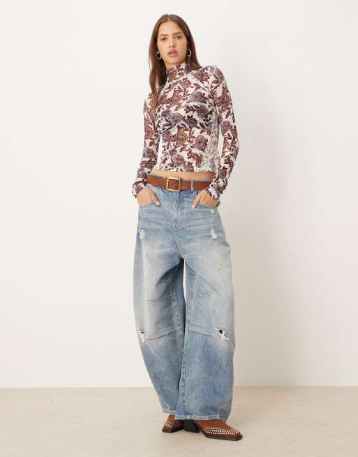 Free People high collared lyric long sleeve top in ivory floral print, 2 of 4