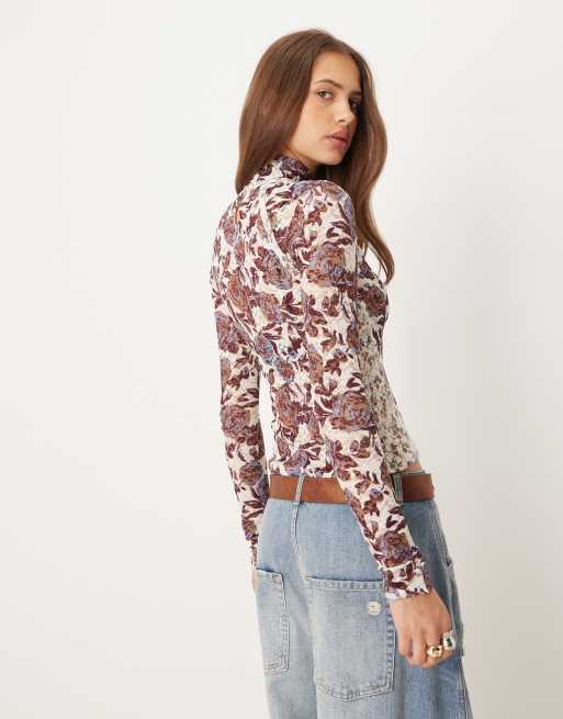 Free People high collared lyric long sleeve top in ivory floral print, 4 of 4