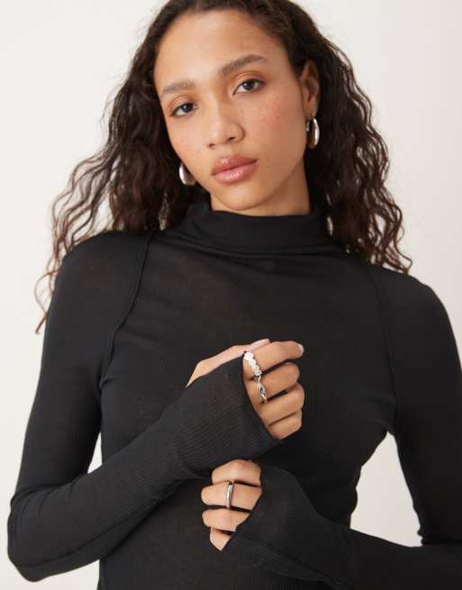 Free People high neck layering top in black, 2 of 4