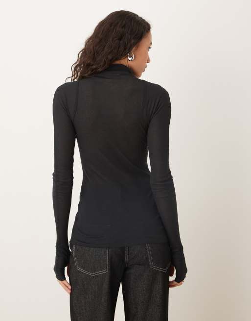Free People high neck layering top in black, 4 of 4