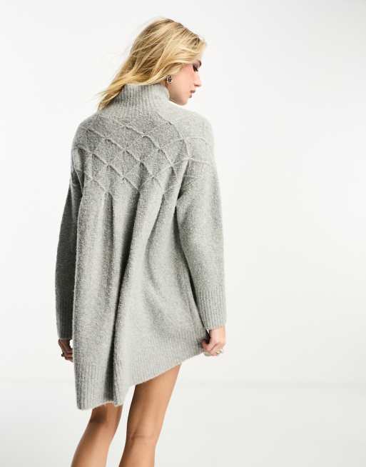 Free People high neck mini knitted smock dress in grey