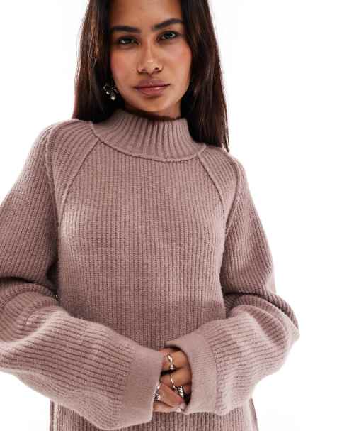Free People high neck oversized soft jumper in antler brown - view 1