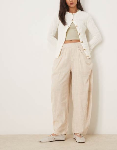 Free People - High Road - Broek met wijde ronde pijpen en elastische taille in berkenhout - view 1