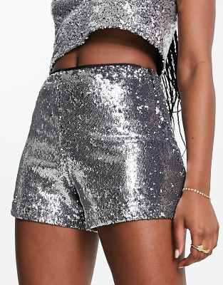 Free People high waisted disco sequin shorts in silver