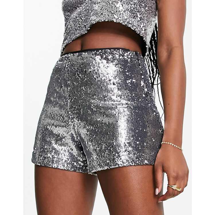 Free People high waisted disco sequin shorts in silver