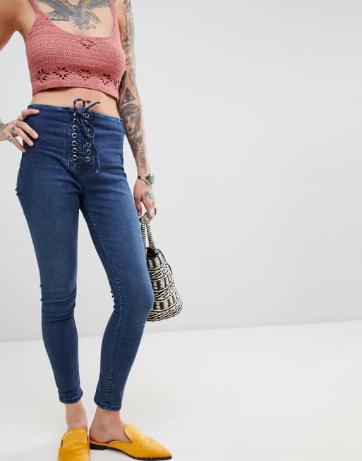 Free People High Waisted Lace Up Jeggings ASOS