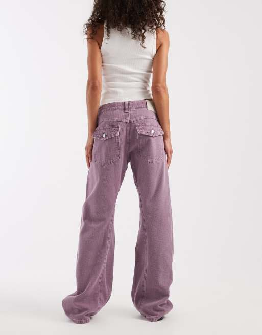 Free People Highland jeans met lage taille en strik in cool violet, 3 van 5