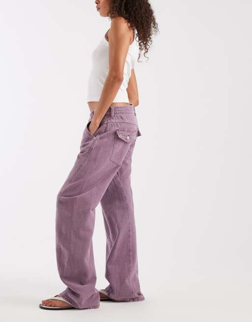 Free People Highland low rise bowed jeans in cool violet, 2 of 5