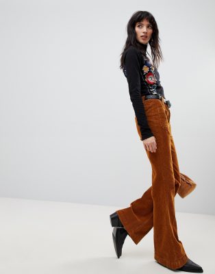 hip hugging flare cord pants