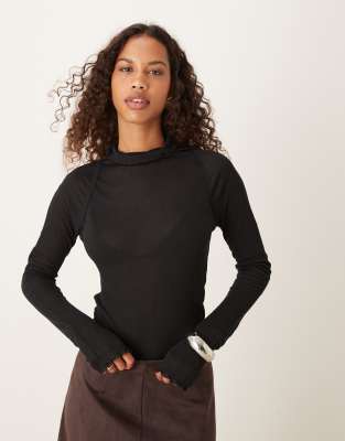 Free People - Hochgeschlossenes Layering-Oberteil in Schwarz
