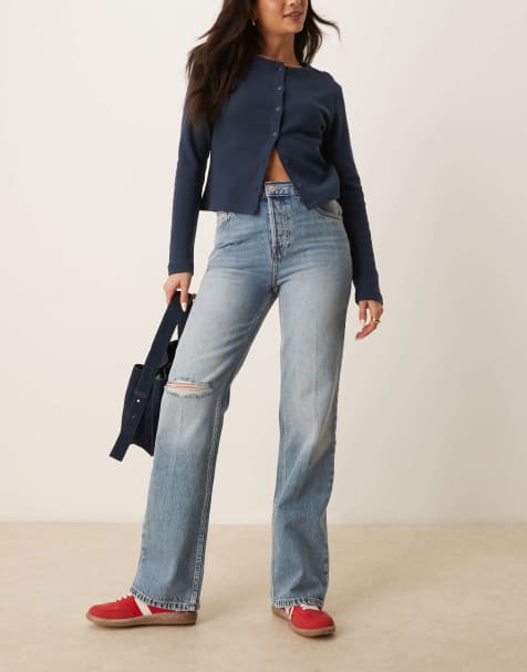 Free People holly bootcut distressed knee jeans in cambridge blue - view 1