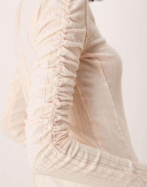 Free People hope henley ribbed long sleeve top in light pink, 3 of 4