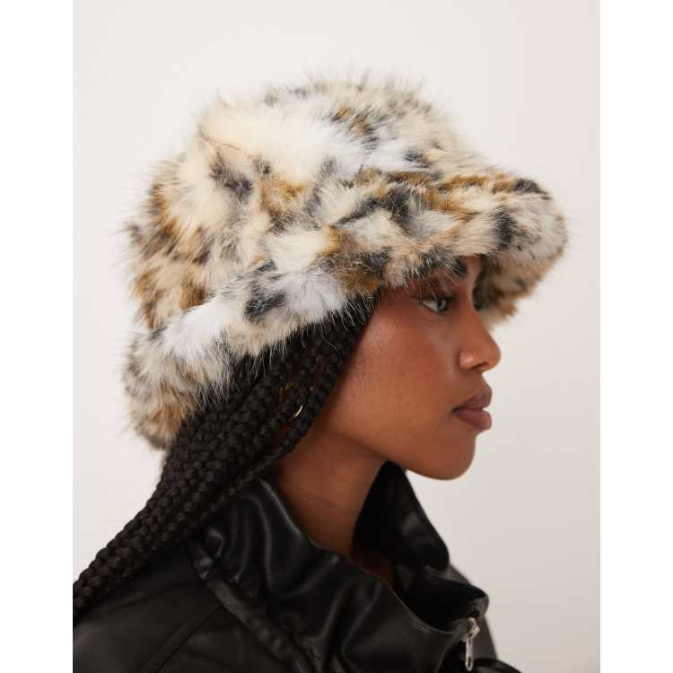Free People ice queen faux fur bucket hat in animal print | ASOS