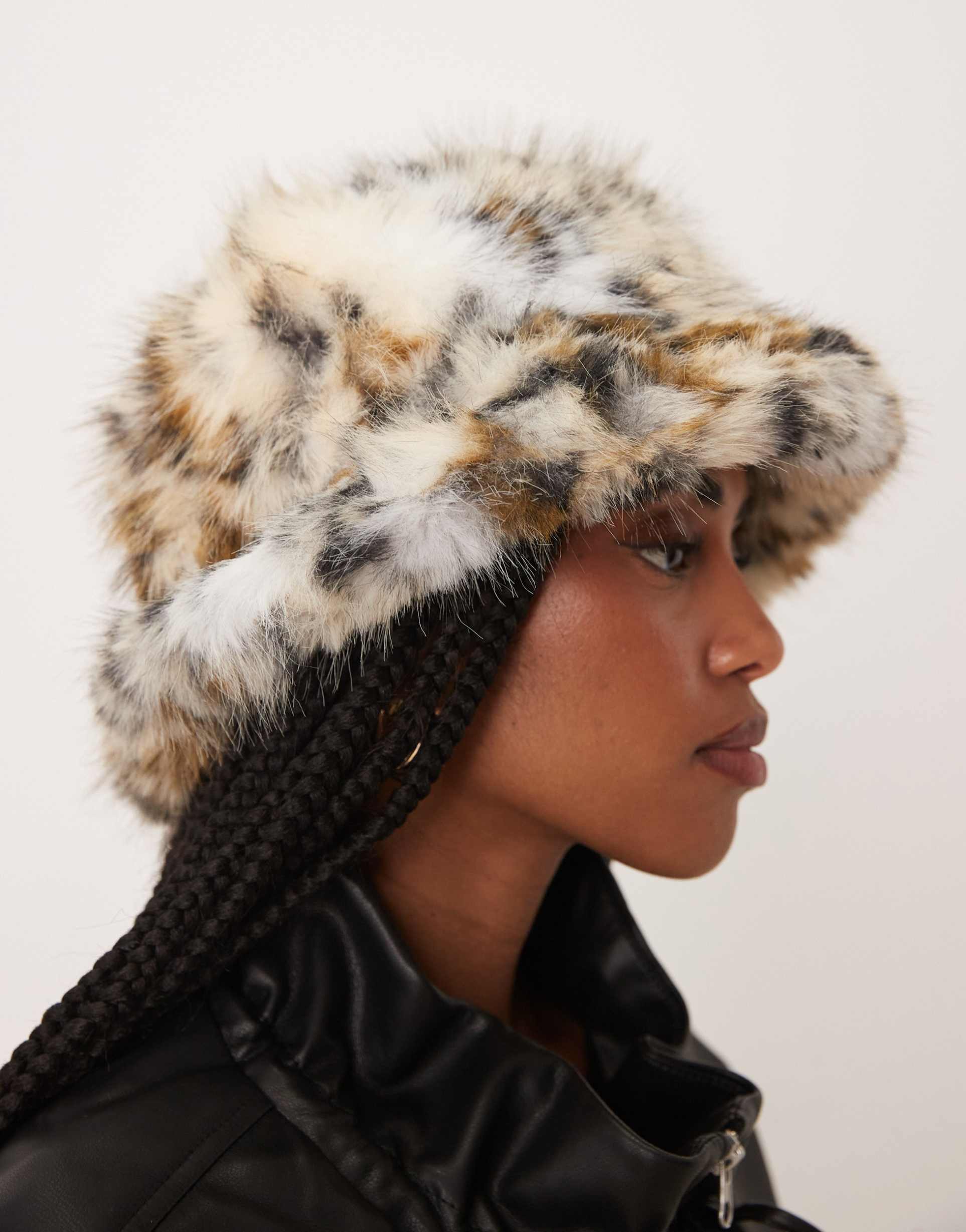 free people ice queen faux fur bucket hat in animal print