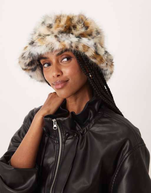 Free People Ice Queen faux fur bucket hat in animal print | ASOS display picture 1