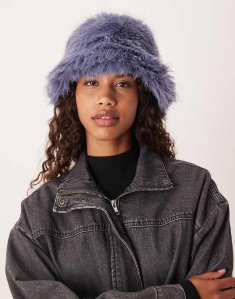 Free People ice queen faux fur bucket hat in sky - view 1