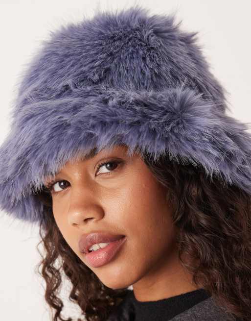 Free People ice queen faux fur bucket hat in sky | ASOS