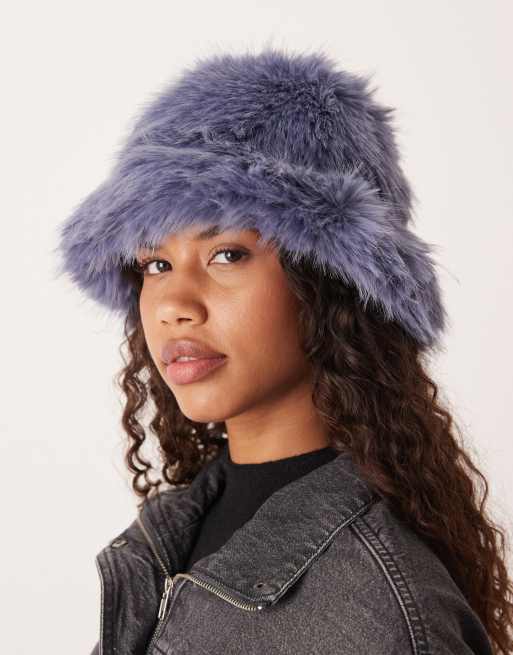 Free People ice queen faux fur bucket hat in sky | ASOS display picture 3