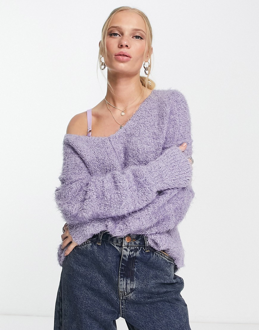 Free People Icing oversized v-neck sweater in lilac-Purple