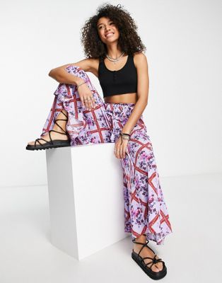 Free People i'm the one lounge printed trousers in purple