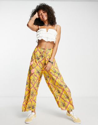 Free People i'm the one lounge printed trousers in yellow