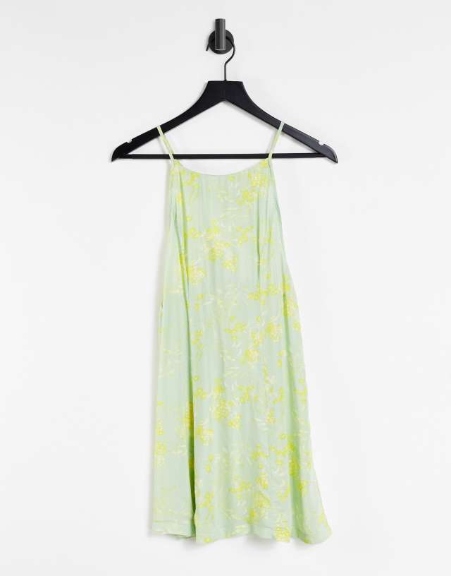 Free People In Control mini dress with square neck in sage print