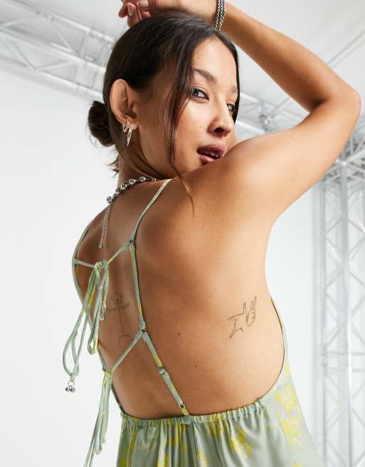Free People - In Control - Robe courte imprimée à encolure carrée - Vert sauge, 2 de 4