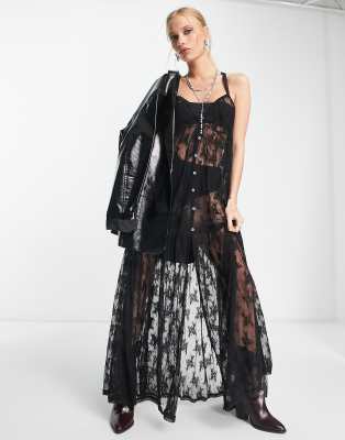 Free People In The Breeze Embroidered Sheer Maxi Dress In Black | ModeSens