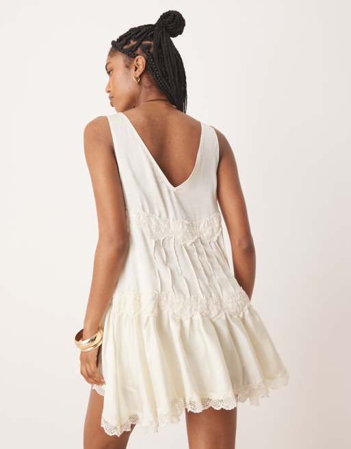 Free People In This Groove satin mini slip dress in ivory