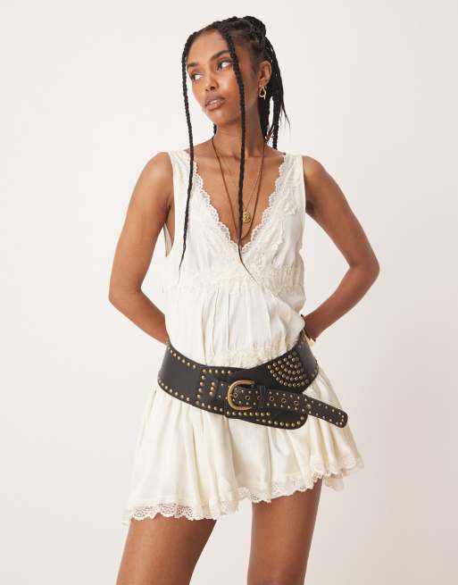 Free People In This Groove satin mini slip dress in ivory