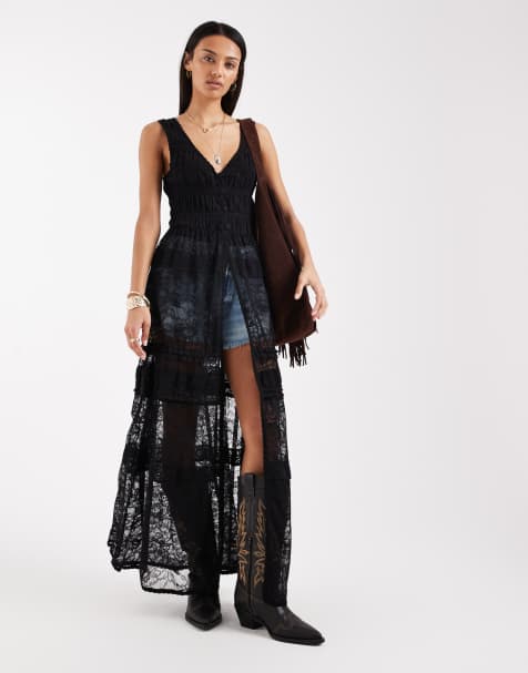 Free People Intimately FP boho sweet saloon maxi lace top in black - BLACK - view 1