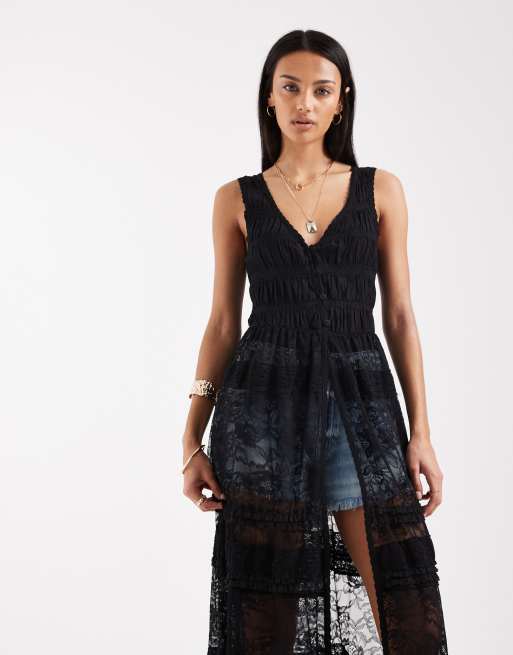 Free People Intimately FP boho sweet saloon maxi lace top in black - BLACK, 2 of 4