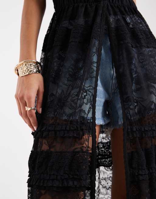 Free People Intimately FP boho sweet saloon maxi lace top in black - BLACK, 3 of 4