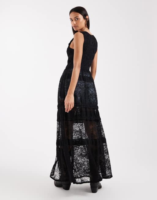 Free People Intimately FP boho sweet saloon maxi lace top in black - BLACK, 4 of 4