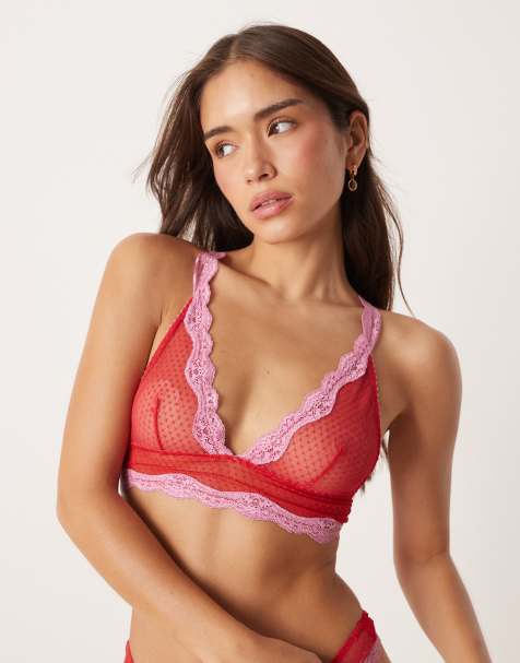 Free People Intimately FP midweek longline lace bralette in pink and red - view 1