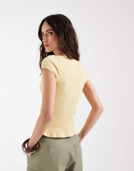 Free People Intimately FP most wanted rib knit button down cardigan top in yellow, 4 of 4