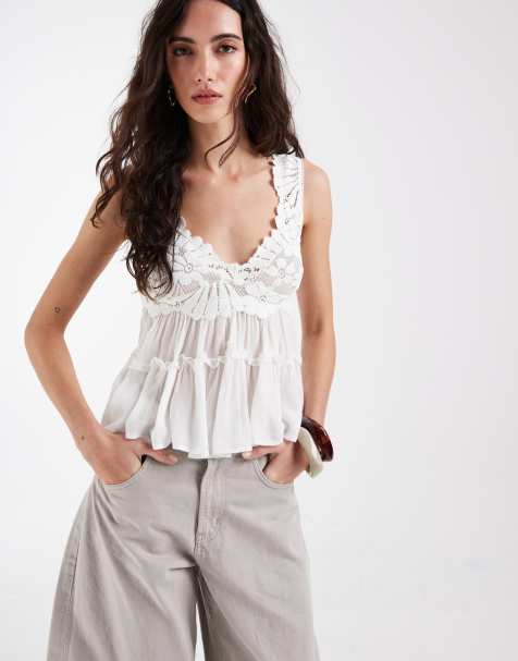 Free People Intimately FP petal party ruffle cami top in clean ivory - WHITE - view 1
